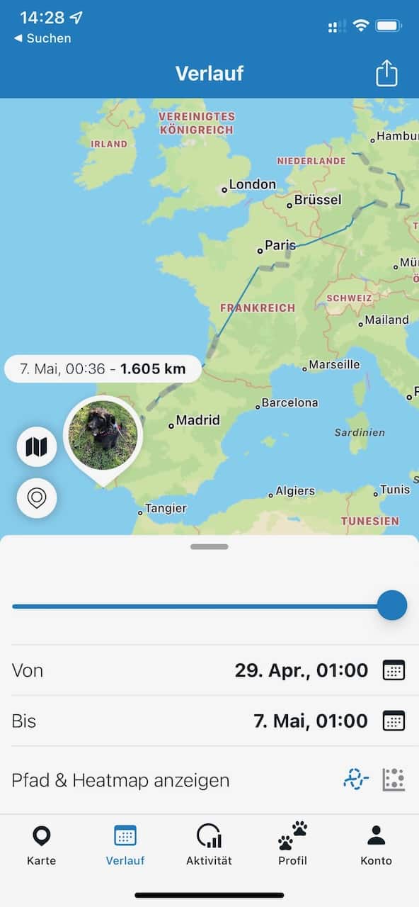 Das GPS-Signal des CAT 4-Tracker von tractive hat durch ganz Europa einwandfrei funktioniert.