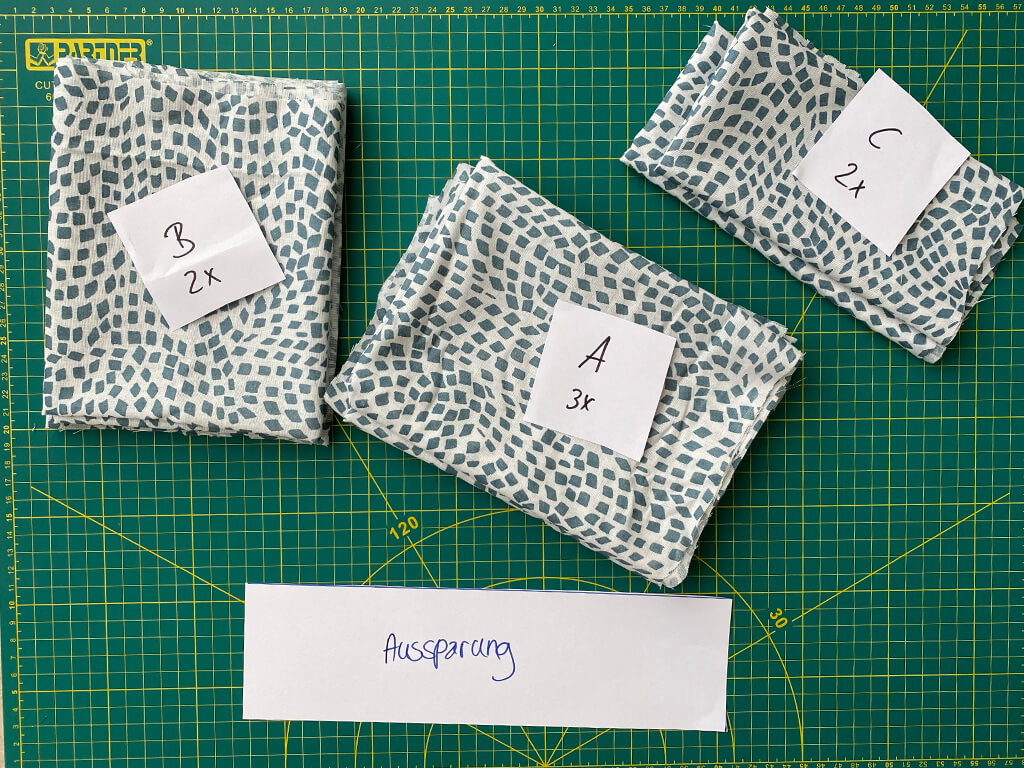 Stoffstapel A, B und C sowie Schablone