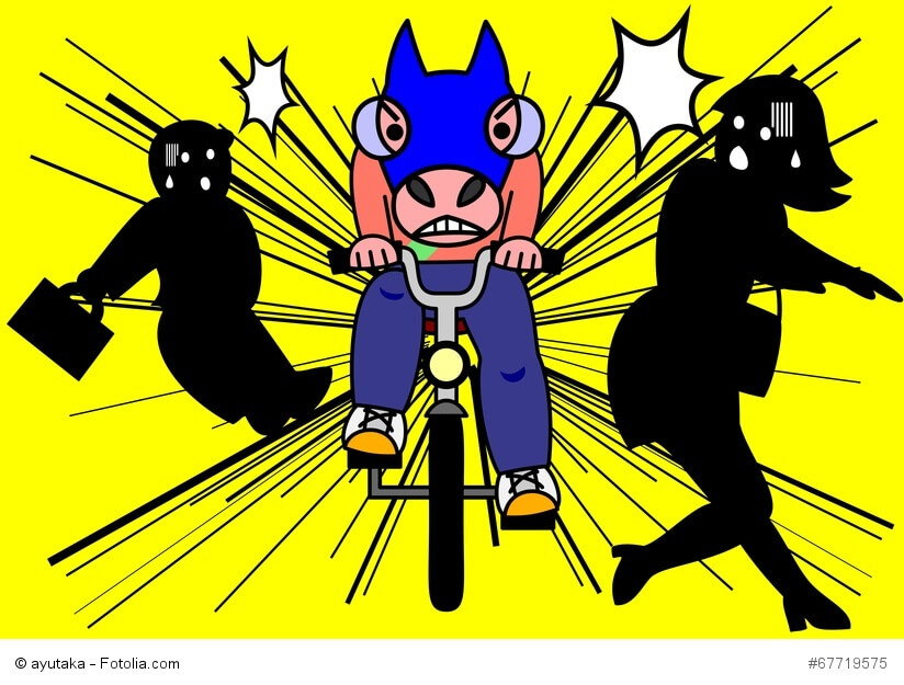 Comic eines durchgehenden Pferdes auf einem Fahrrad